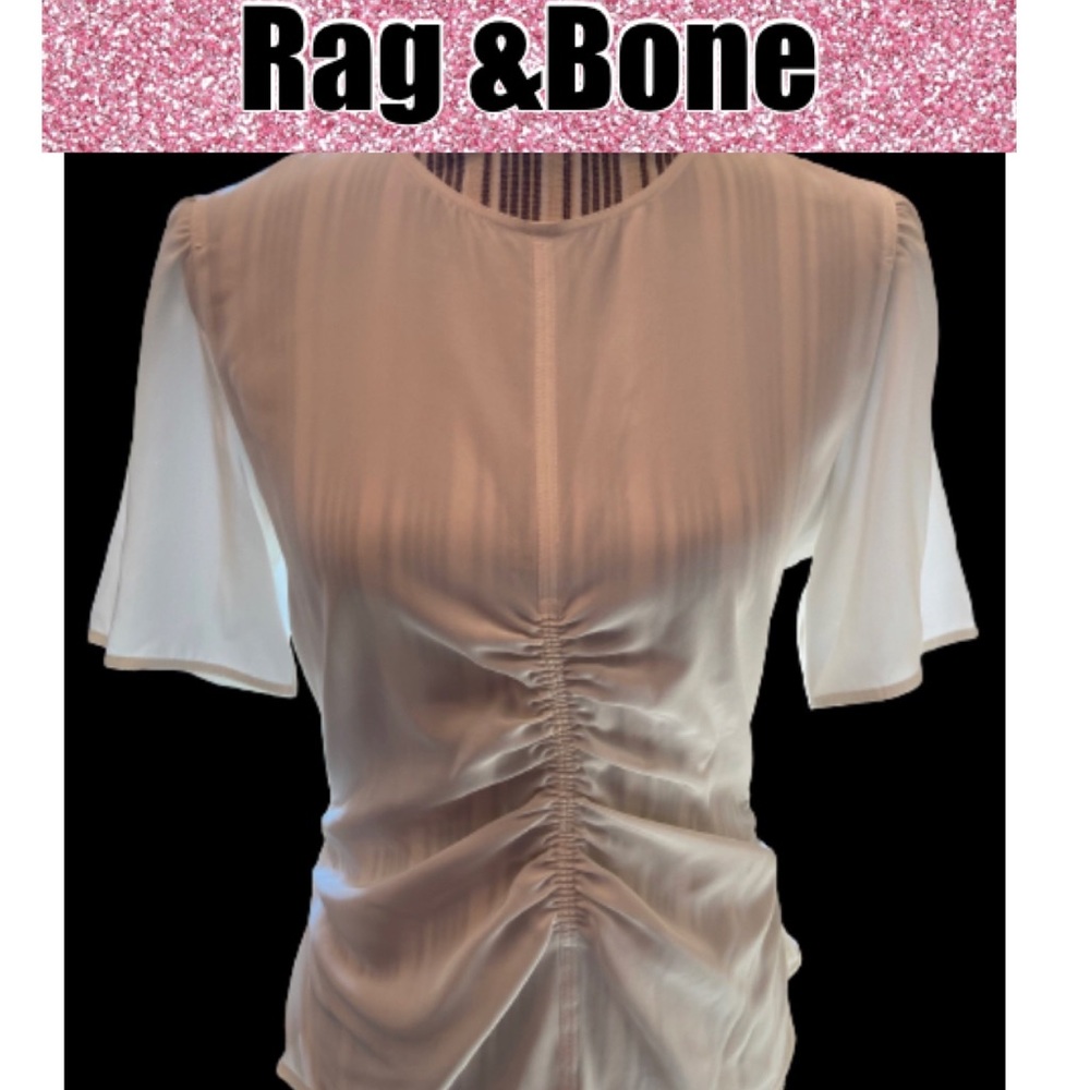 Rag & Bone Runched Ruffle Off White Blouse size 6 - Picture 15 of 16